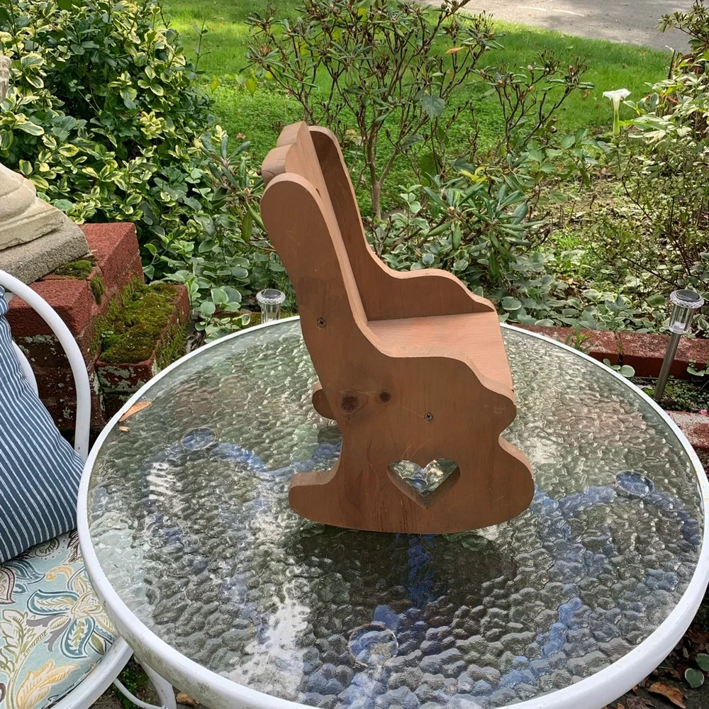 Vintage Wooden Doll Rocking Chair with Heart Cutout